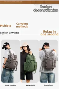 Three-way carry modes of 25L outdoor nylon backpack in dark grey and army green