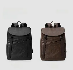 Comparison of black and brown vintage business backpacks with pebble leather texture