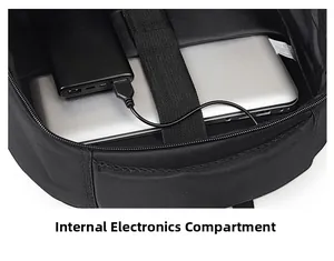 Close-up of internal laptop compartment with velcro strap for secure storage