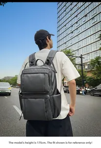 Waterproof business laptop backpack for men with multi-zipper compartments on 175cm model