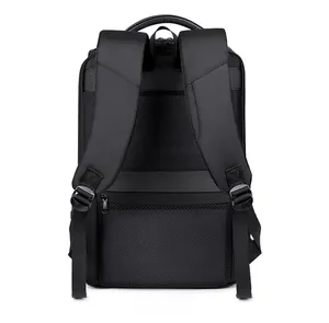 Breathable honeycomb mesh back panel and ergonomic straps of the black travel backpack