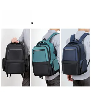 Detail view of large capacity waterproof business backpack in black and blue variants