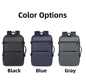 Three multi-functional backpacks in black, blue and grey with waterproof fabric detail