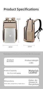 Détails techniques du sac à dos pour ordinateur 15,6 pouces, dimensions et cuir inclus