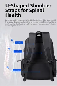 Ergonomic breathable mesh back panel and padded straps on men's business laptop backpack