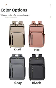 Sac à dos d'affaires présenté en kaki, rose, gris et noir avec fermetures éclair jaunes