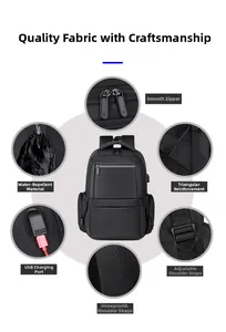 Detailed views of waterproof business backpack with USB port and breathable straps