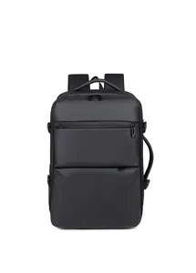 Front view of black waterproof business laptop backpack with hidden zipper and dual handles