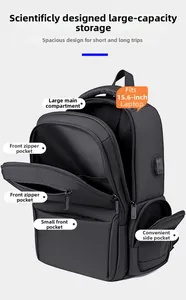 Detail view of large capacity business laptop backpack with multiple functional compartments