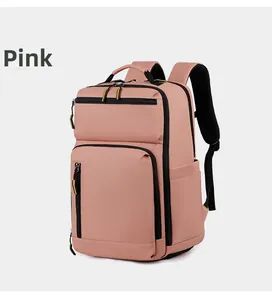 Sac à dos rose en tissu Oxford imperméable à grande capacité et multiples zips