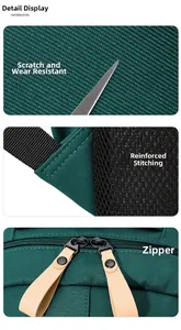 Detail of durable twill nylon fabric and smooth double metal zippers with leather pulls
