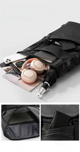 Detail view of large capacity business backpack with laptop compartment and front pocket