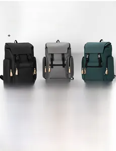 Detail view of large-capacity casual backpacks in black, gray, and dark green colors