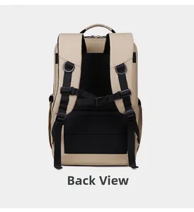Détail du dos en mesh respirant et bretelles en S du sac à dos professionnel kaki