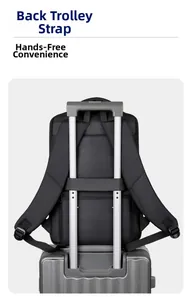 Detail of business travel backpack with luggage strap and breathable mesh back panel