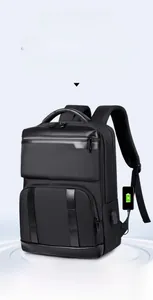 Detail of travel backpack with USB port and 15.6 inch laptop compartment