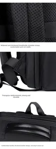 Detail view of breathable honeycomb shoulder straps and reinforced leather handle for backpacks