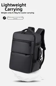 Detail of lightweight black business backpack weighing only 0.76kg with mesh padding