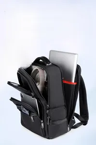 Internal compartments of large capacity business backpack showing 15.6 inch laptop storage