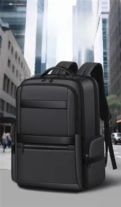 Close-up of ergonomic S-shaped padded shoulder straps on durable travel backpack