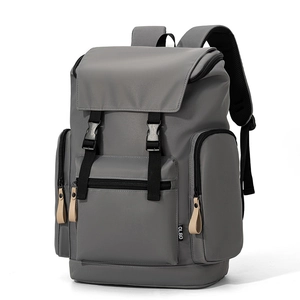 Dark gray high-capacity sports backpack with buckle straps and durable nylon texture