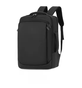 Side view of the minimalist black business laptop backpack showing sleek waterproof fabric