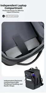 Detail of laptop compartment with padded sleeve and elastic strap for 14 inch laptop