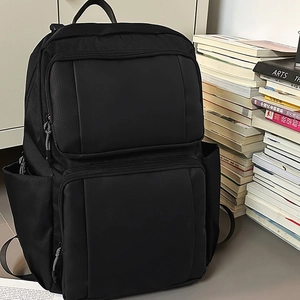 Large capacity black business laptop backpack with multiple compartments and side pockets