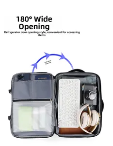 Detail showing the 180-degree flat opening design of the business laptop backpack