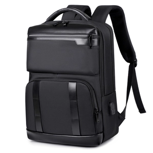 Waterproof black business commute backpack for men with expandable storage and USB port