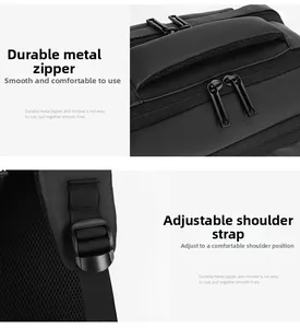 Detail of durable matte metal zippers and adjustable reinforced shoulder straps on black backpack
