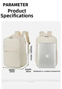 Travel backpack 40x25x20cm size parameter showing laptop compatibility and dimensions