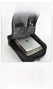 Detailed view of spacious business backpack interior with tablet compartment and pockets