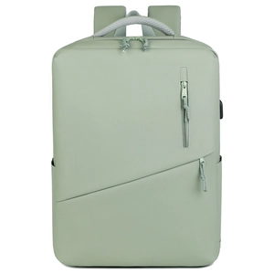Mint green waterproof laptop backpack with USB charging port and multi-pocket design