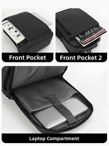 Detail showing laptop compartment with velcro strap and dual front zipper pockets