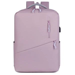 Pink minimalist business laptop backpack with waterproof fabric and multi-pocket design