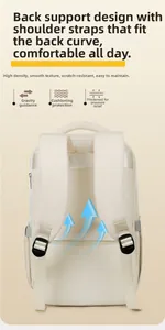 Detail of ergonomic padded shoulder straps and breathable back panel for travel backpack
