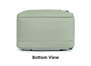 Detailed bottom view of light green waterproof laptop backpack with neat stitching