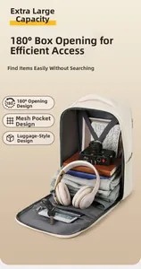 Interior detail of travel backpack with 180-degree opening and multi-layer mesh pockets