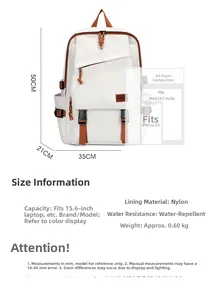 Größentabelle für wasserdichten Rucksack 50cm hoch mit Fach für 15,6-Zoll-Laptop und Zubehör