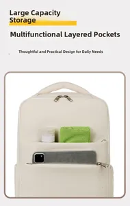 Macro view of multi-functional layered pockets for large capacity storage on travel backpack
