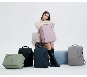 Minimalist multi-color laptop backpacks shown in six aesthetic colors for urban commuting