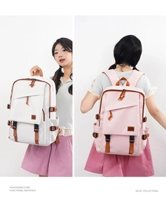Zwei Ansichten des großen Freizeitrucksacks mit Vorder- und Rückseite in Rosa und Weiß