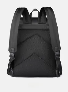 Ergonomic breathable mesh back panels and adjustable padded straps on a black backpack