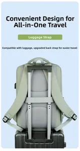 Green gaming laptop backpack featuring breathable mesh padding and a luggage trolley strap