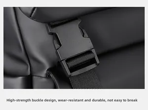 Detail of durable high-strength plastic buckle and nylon webbing on fashion backpack