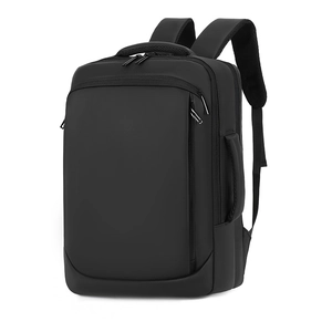Minimalist black business laptop backpack with waterproof matte finish and multiple handles