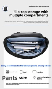 Internal compartments of black backpack showing storage for 15.6 inch laptop and iPad