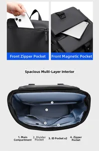 Detailed interior of a waterproof black backpack showing laptop compartments and storage