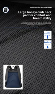 Detail of 3D breathable mesh back panel on backpack for cooling and comfort